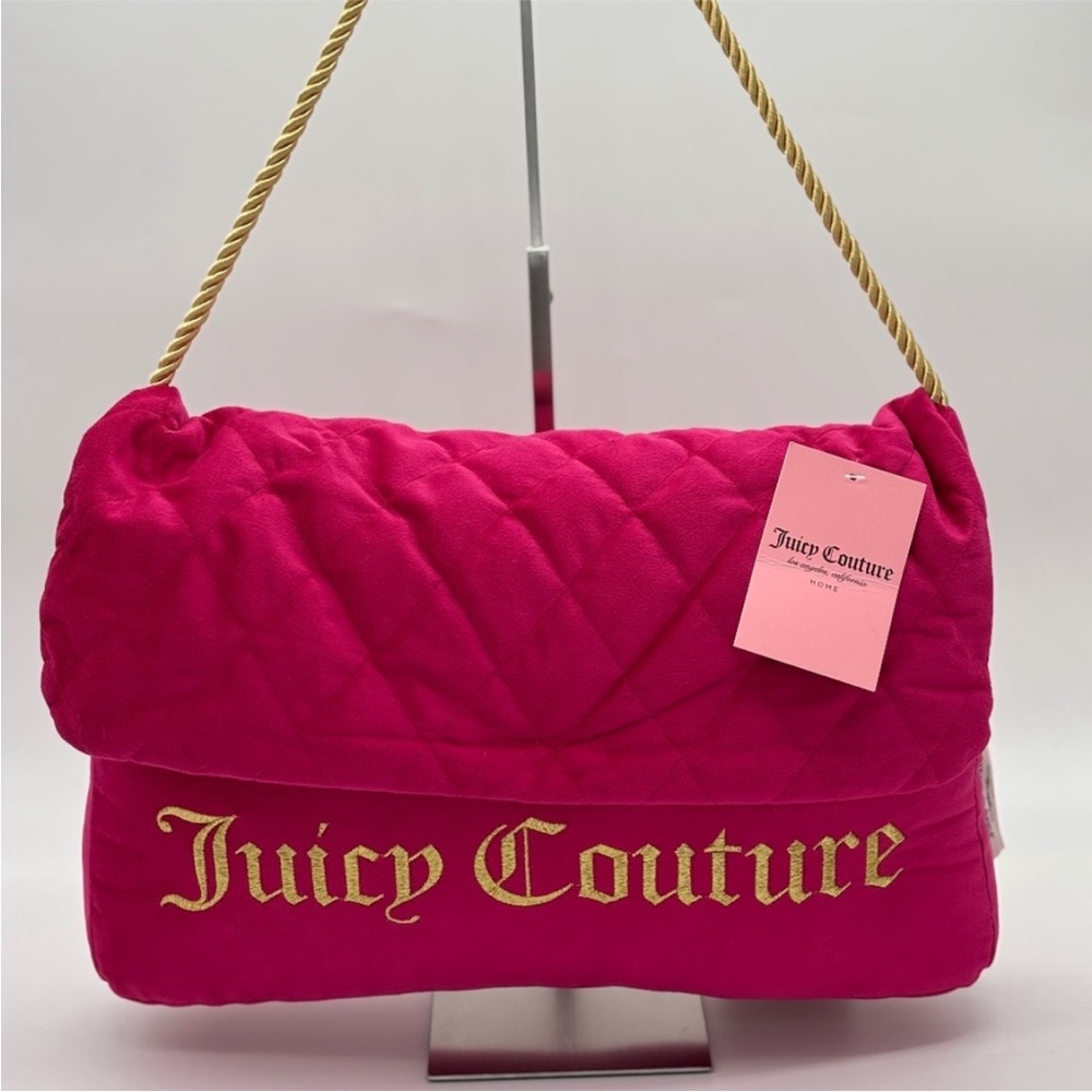 Juicy Couture Pink Velour Pillow Shoulder Bag Gold Logo Chain Strap
